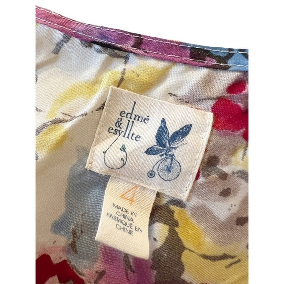 ANTHROPOLOGIE Edme & Esyllte 100% Silk Watercolor Floral Flutter Sleeve Blouse - Picture 3 of 8